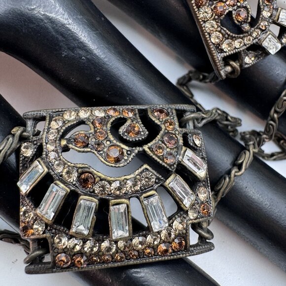 Rare Gorgeous Sweet Romance Art Deco Design Rhinestone Necklaces Brass Tone - Picture 8 of 11